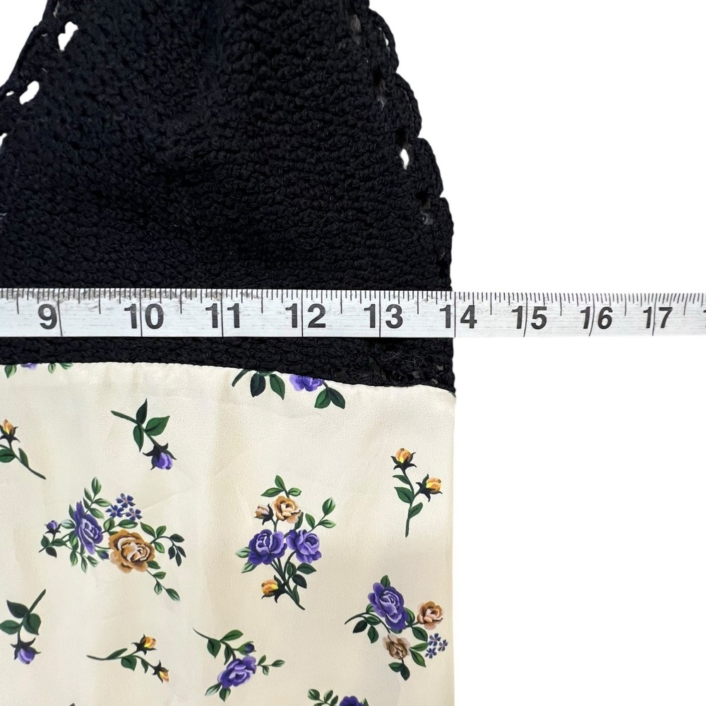 Zara Crochet Satin Maxi Slip Dress Black Cream Lavender Floral Boho Festival‎ S - Picture 9 of 14